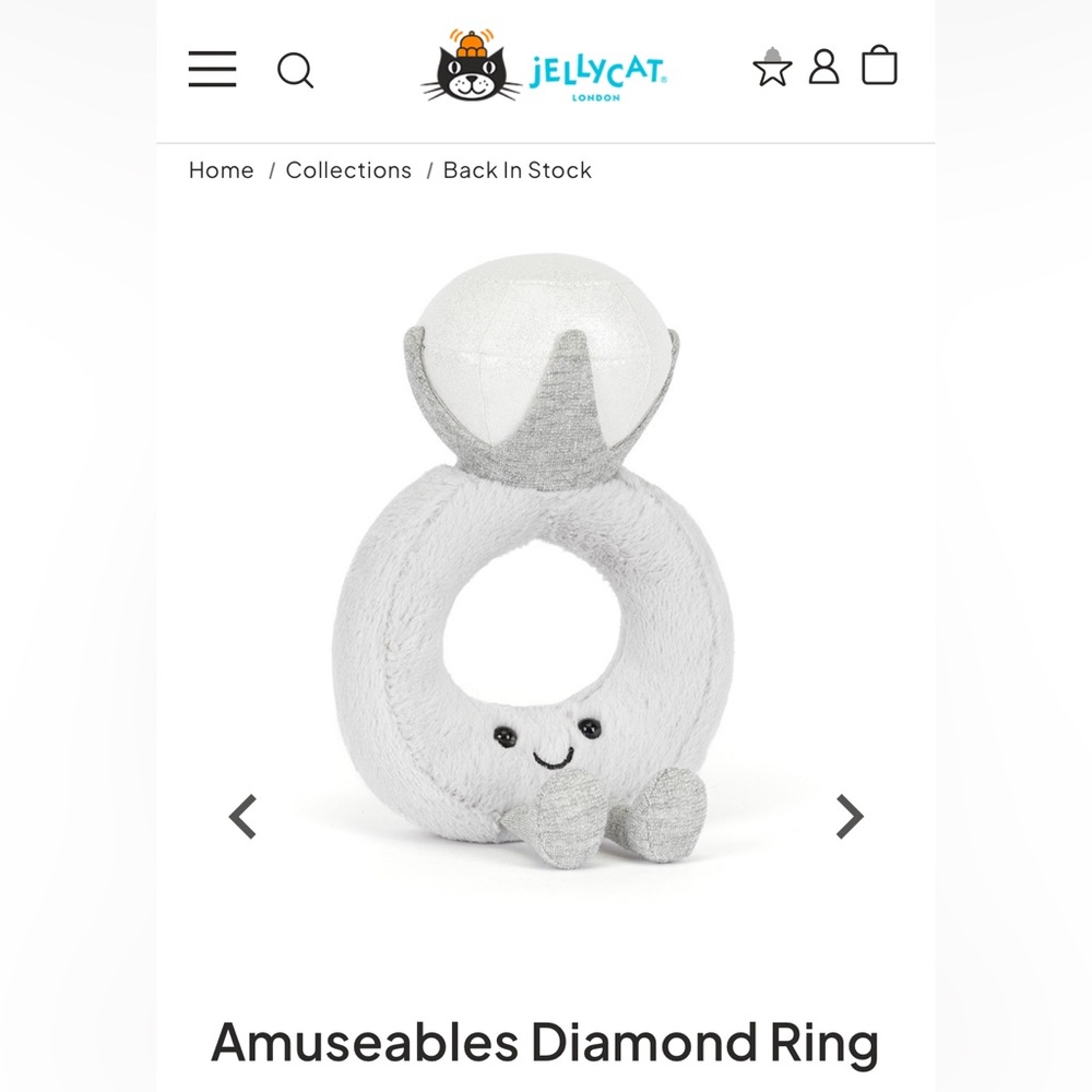 NWT Jellycat Amuseables Diamond Ring + Bag Included - Picture 3 of 3